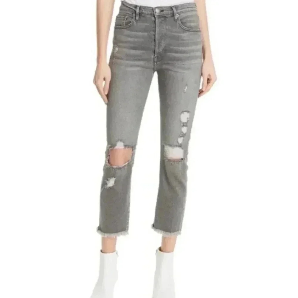 Frame Denim Le Original Distressed Raw Hem OJRE264 in Cold ash